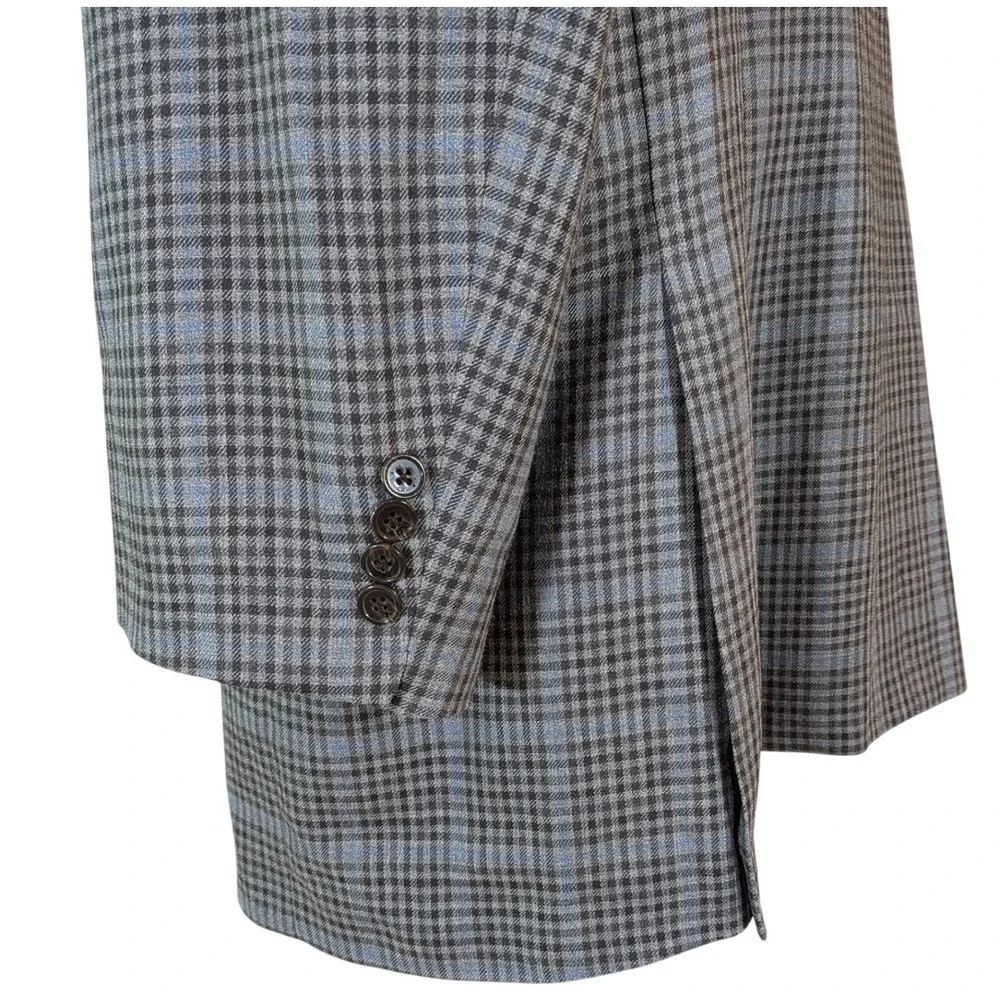 Ralph Lauren Executive‎ Silk Wool Glen Plaid Sport Coat Blazer Grey Blue 54R